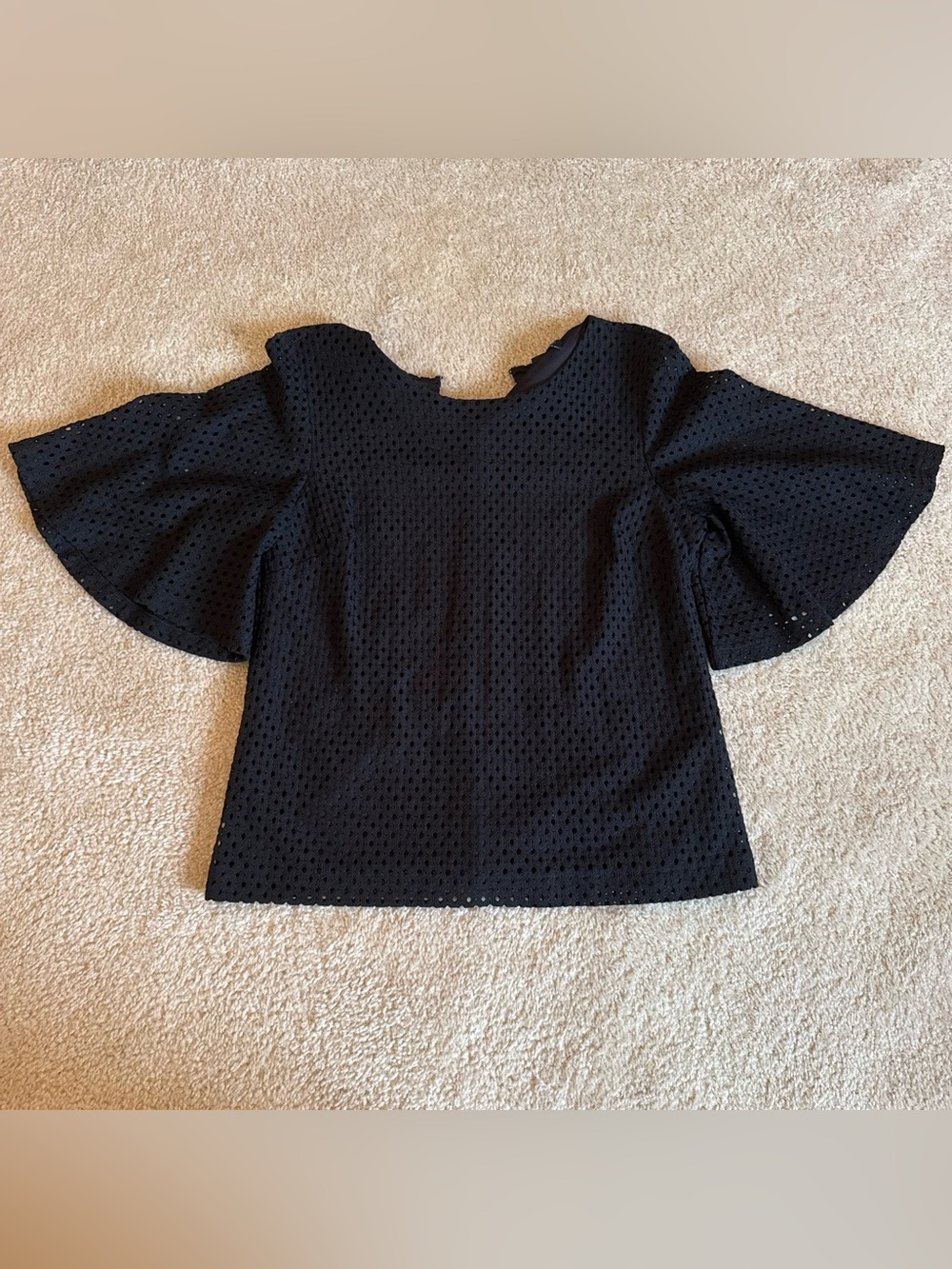 Banana Republic Black Eyelet Flutter Sleeve Top